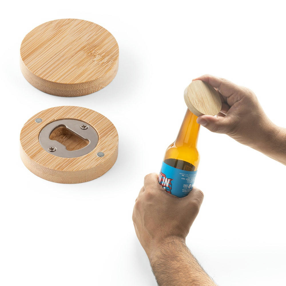 Product image AMCHUR. Untersetzer aus Bambus mit Flaschenöffner Werbeartikel