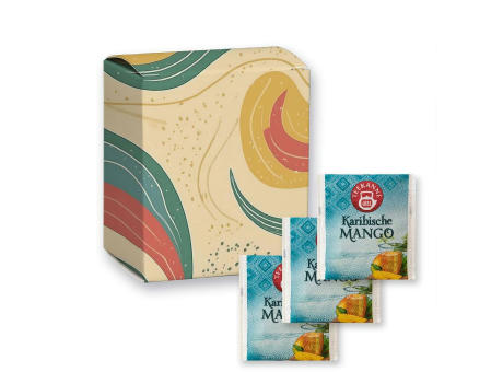 Beuteltee Karibische Mango, 5 Stück, 12,5g, Faltschachtel Werbeartikel