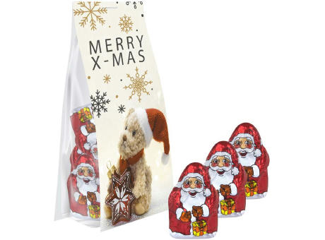 Product image Mini Schoko-Weihnachtsmänner, ca. 40g, Express Blockbodenbeutel mit Werbereiter bedrucken