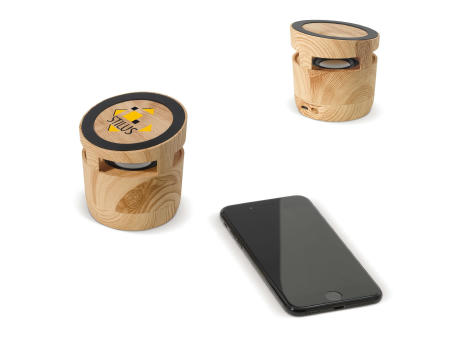 3W Lautsprecher in Holzoptik &amp; 5W Kabelloses Ladegerät Werbeartikel