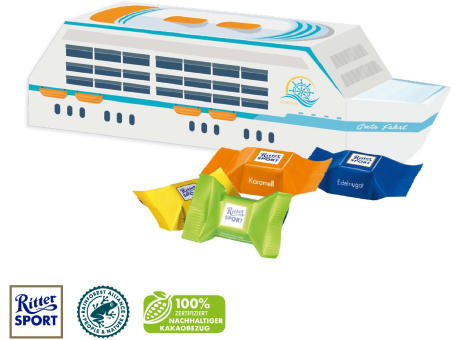 3D Präsent "Schiff" mit Ritter SPORT Schokowürfel Werbeartikel