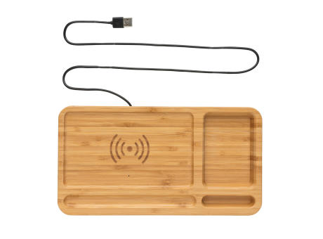 Bambus Schreibtisch-Organizer mit 5W Wireless Charger Werbeartikel