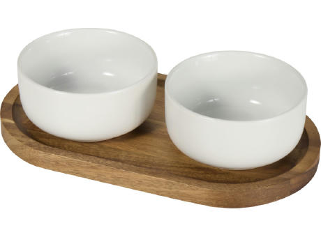 Noa Set aus Holztablett und Keramik- Servierschalen Werbeartikel