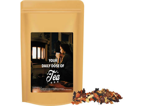 Kaminfeuer Tee, ca. 50g, Standbeutel Midi Werbeartikel