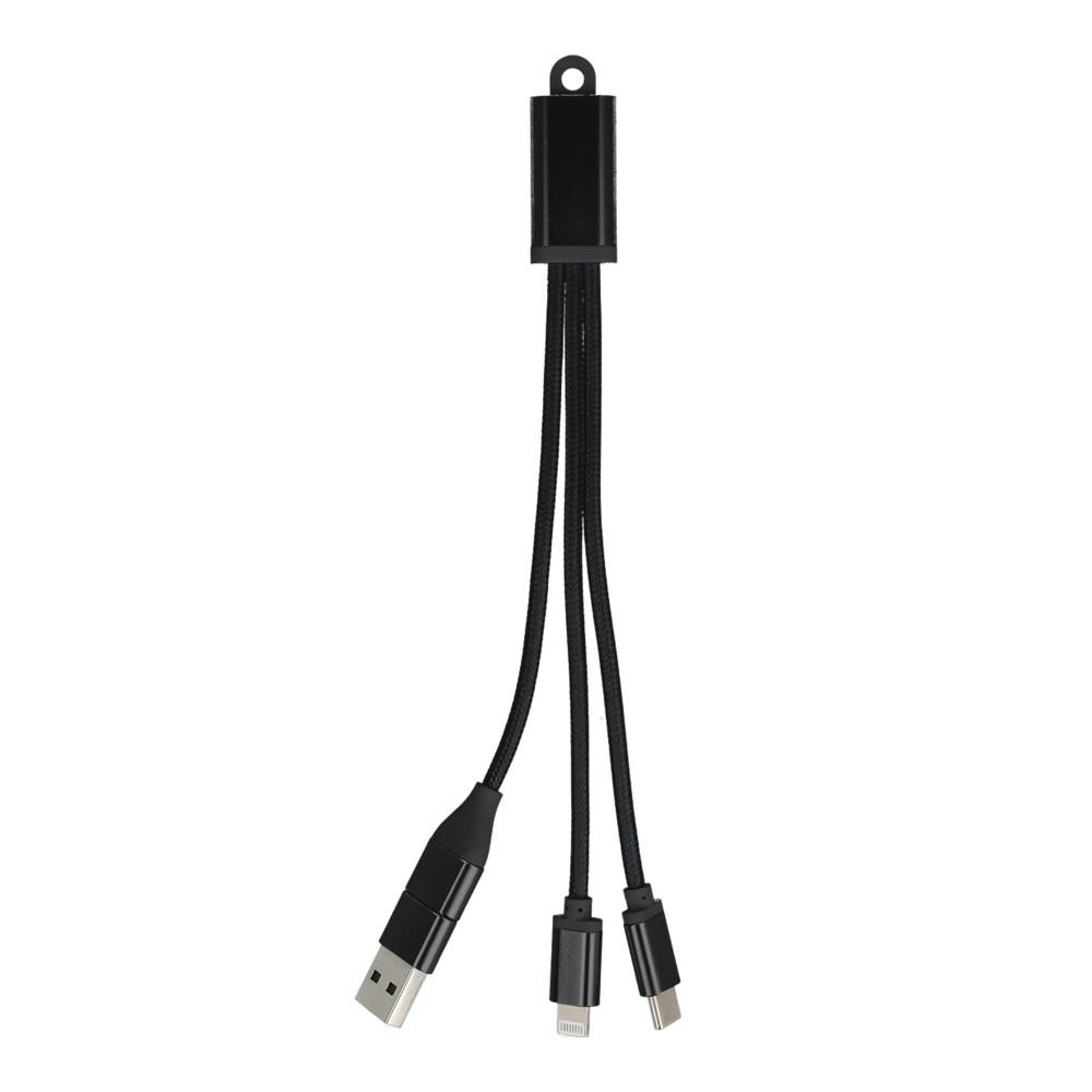 2-in-1-Ladekabel USB-A/C zu USB-C &amp; Lightning Aluminium Werbeartikel