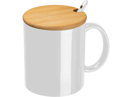Product image Keramiktasse mit Löffel und Bambusdeckel bedrucken