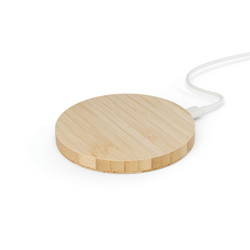 Wireless Charger Bamboo round Werbeartikel