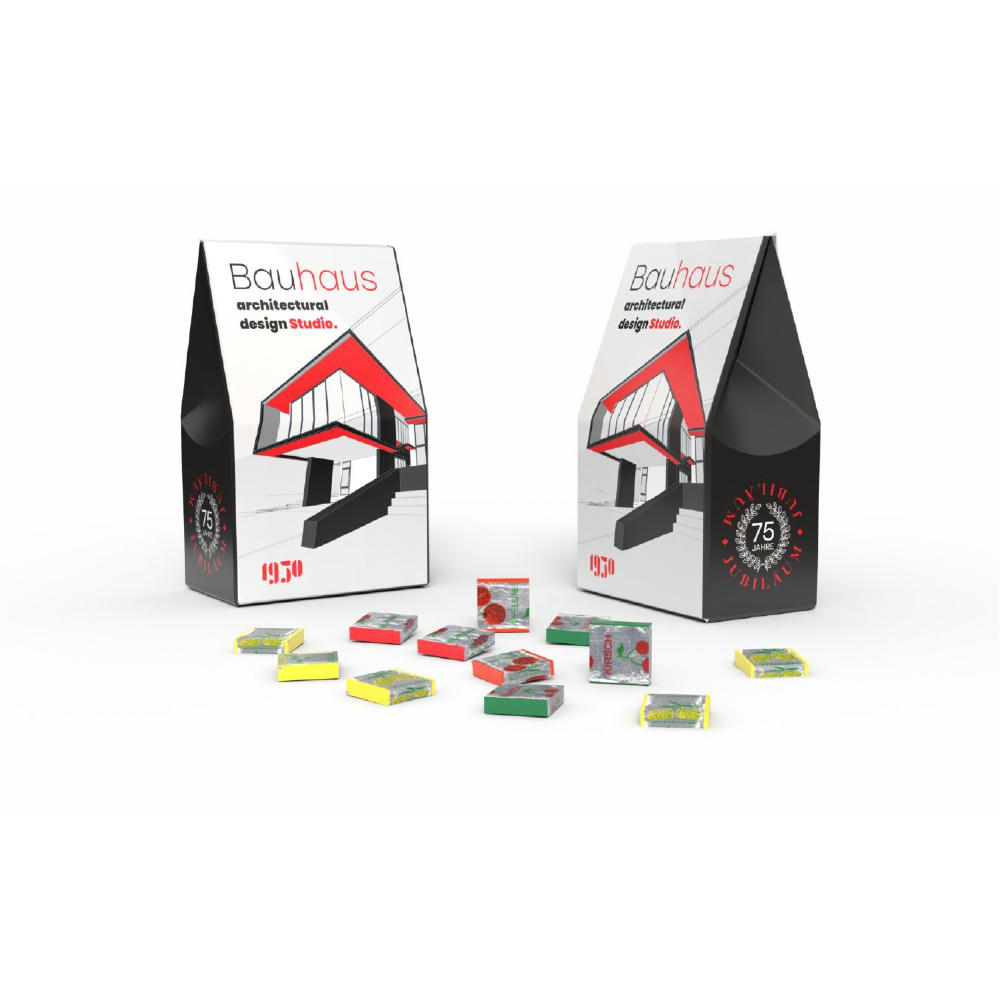 Product image Fruchtkaramellen in Mini Standbodenkartonage Werbeartikel