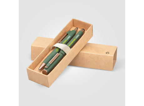 York Kugelschreiber-Geschenkset mit  bronzefarbenen Akzenten aus recyceltem Kunststoff Werbeartikel