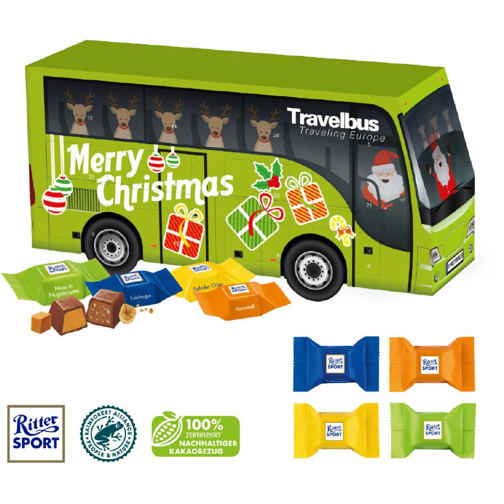 3D Adventskalender "Bus" mit Ritter SPORT Schokowürfel Werbeartikel
