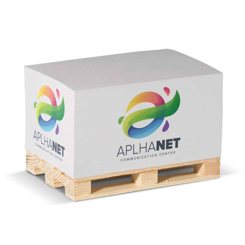 Product image Zettelblock Pad 12x8x6cm auf Holzpalette Werbeartikel