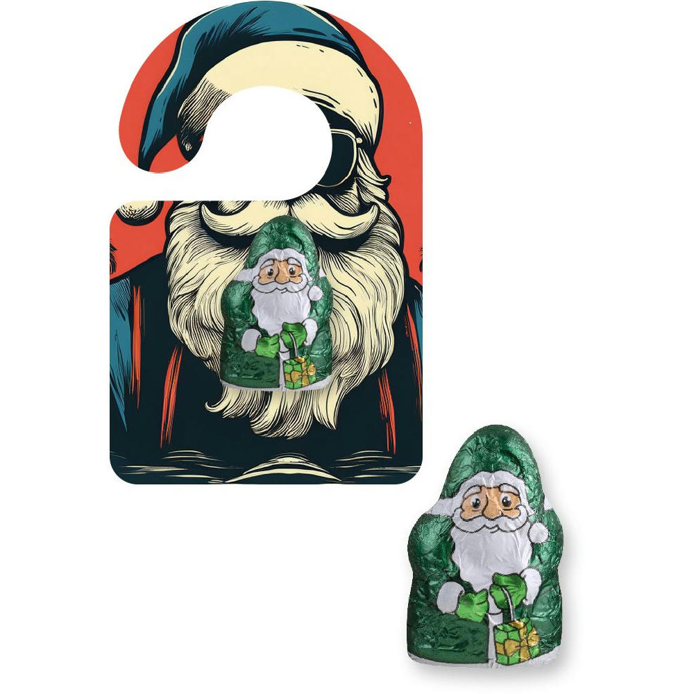 Product image Mini Schoko-Weihnachtsmänner vegan, ca. 7g, Flyer Mini Hänger Werbeartikel