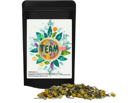 Kräutertee Kräuterfantasie, ca. 12g, Standbeutel Mini schwarz Werbeartikel