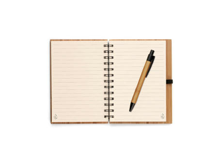 DICKENS A5. A5 Spiralnotizbuch aus Bambus mit 100% Recyclingpapier Werbeartikel