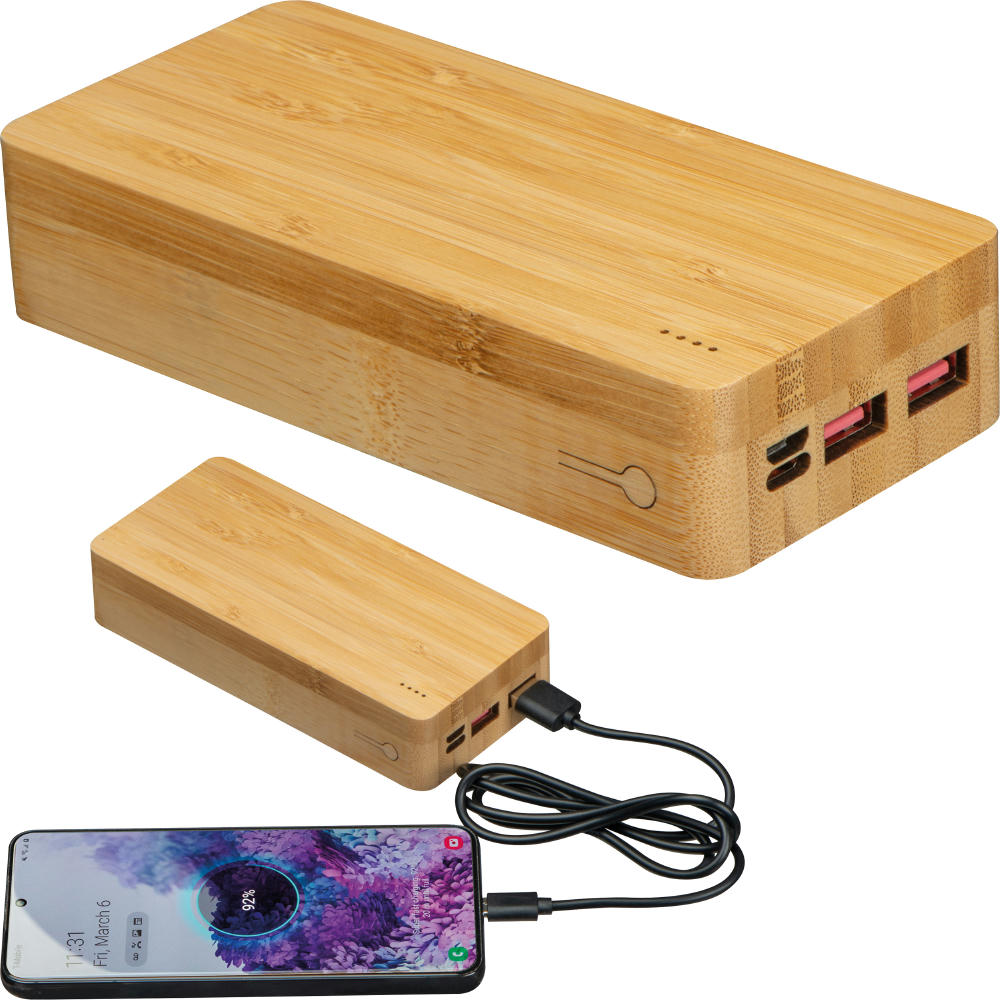 Product image Powerbank aus Bambus 20.000 mAh Werbeartikel