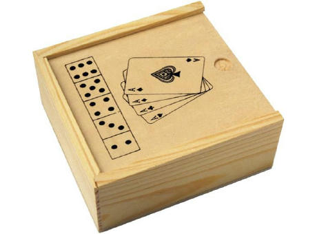 Karten und Würfelspiel in Holzbox Myriam Werbeartikel