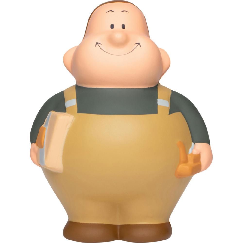 Product image Tischler Bert in beiger Latzhose mit Zollstock und Hammer – Anti-Stress-Figur als Werbeartikel für Tischlereien
