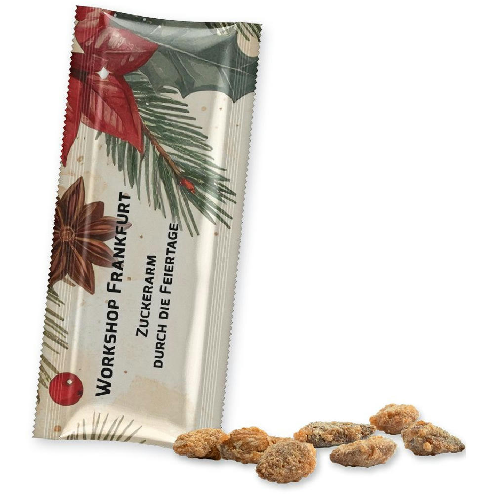 Product image Feuergebrannte Mandeln ohne Zuckerzusatz, ca. 25g, Snack Stick Werbeartikel