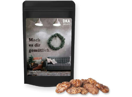 Product image Feuergebrannte Mandeln, ca. 30g, Standbeutel Mini schwarz bedrucken