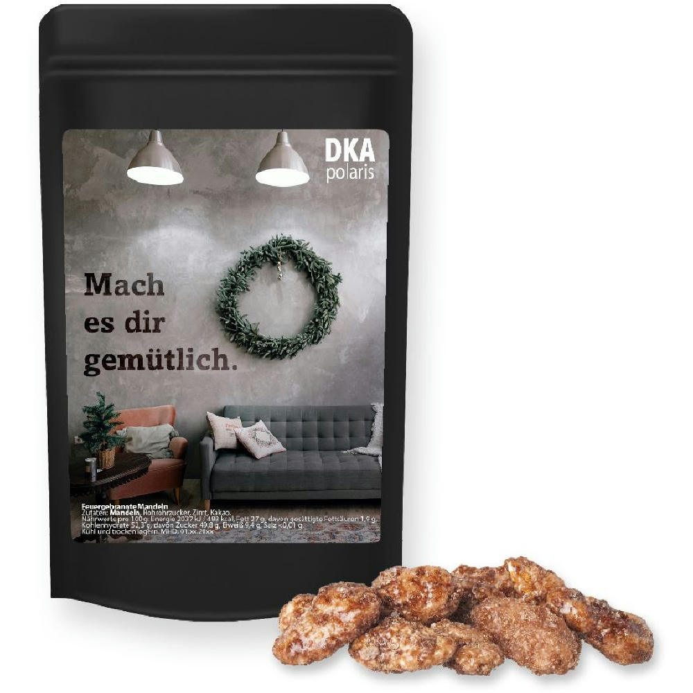 Product image Feuergebrannte Mandeln, ca. 30g, Standbeutel Mini schwarz Werbeartikel