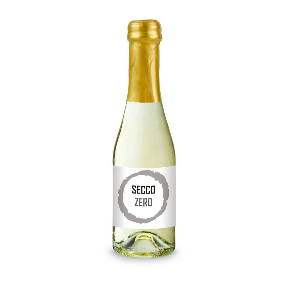 Secco ZERO - Schäumendes Getränk aus alkoholfreiem Wein - Flasche klar - Kapselfarbe Gold, 0,2 l Werbeartikel