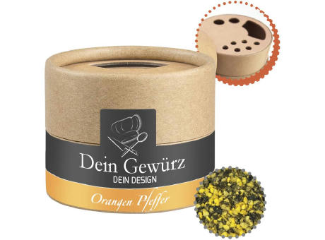 Gewürzmischung Orangen-Pfeffer, ca. 40g, Kraftpapierstreuer Mini Werbeartikel