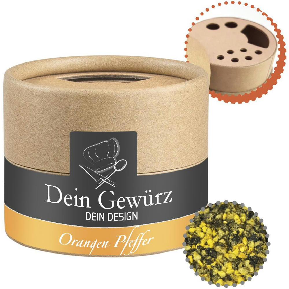 Product image Gewürzmischung Orangen-Pfeffer, ca. 40g, Kraftpapierstreuer Mini Werbeartikel