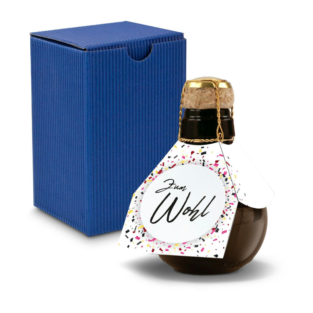 Kleinste Sektflasche der Welt! Zum Wohl - Inklusive Geschenkkarton in Gelb, 125 ml Werbeartikel