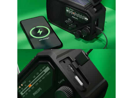 Philips TAR1609 Notfallradio mit analogem FM/AM-Tuner und Taschenlampe Werbeartikel