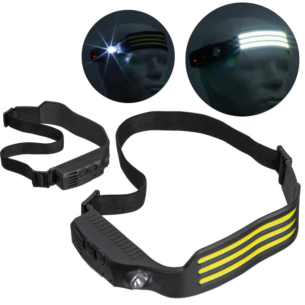 Product image Akku Stirnlampe mit COB Leuchten Werbeartikel