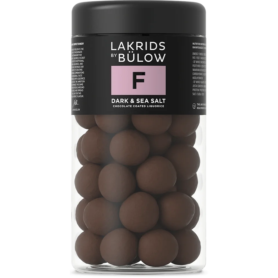 Schoko-Lakritz F Dark & Sea Salt Lakrids by Bülow – Produktfoto der schwarzen Lakritzdose, freigestellt