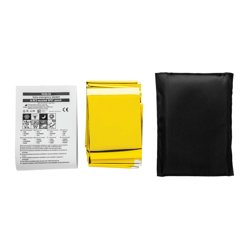 Solra-Rettungsdecke in RCS-Tasche aus recyceltem RPET Werbeartikel