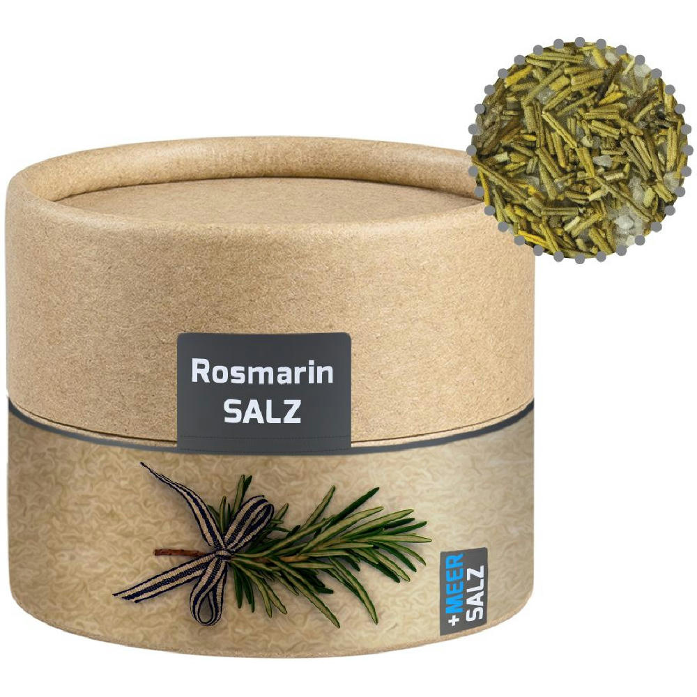 Product image Gewürzmischung Rosmarin-Salz, ca. 52g, Kraftpapierdose Mini Werbeartikel