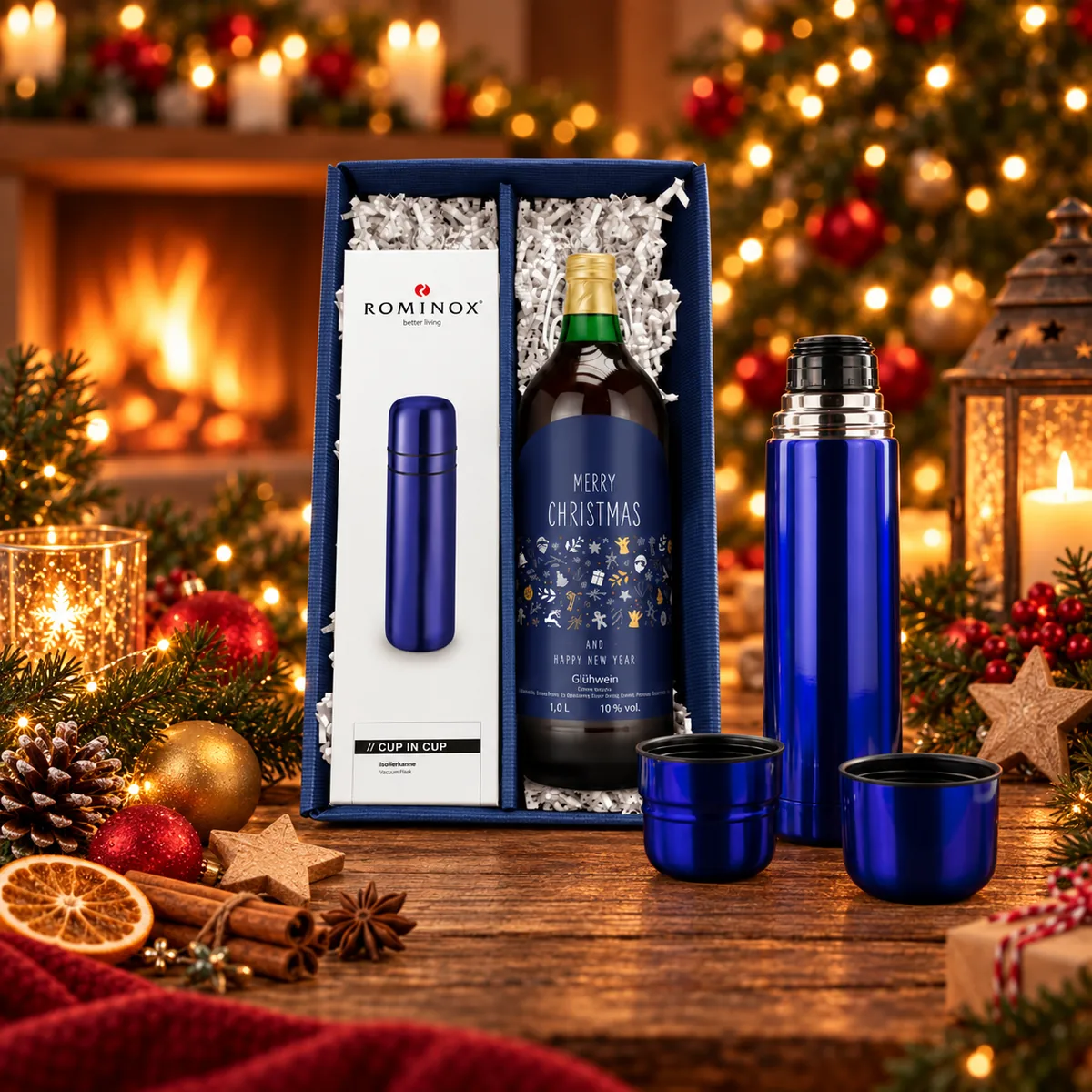 Blauer Glühweinduft Blauer Glühweinduft Geschenkset mit Glühwein und blauer Thermoskanne als weihnachtliches Kundengeschenk