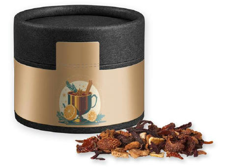 Product image Glühweingewürz fein, ca. 25g, Kraftpapierdose Mini schwarz Werbeartikel