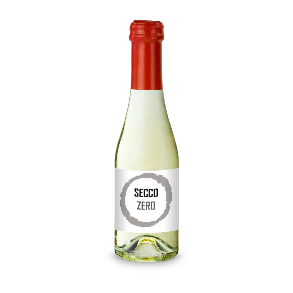 Secco ZERO - Schäumendes Getränk aus alkoholfreiem Wein - Flasche klar - Kapselfarbe Gold, 0,2 l Werbeartikel