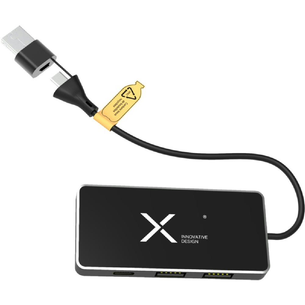 Product image SCX.design H20 8-in-1 USB-Hub mit dualem Eingang und 6 Ports und Leuchtlogo Werbeartikel