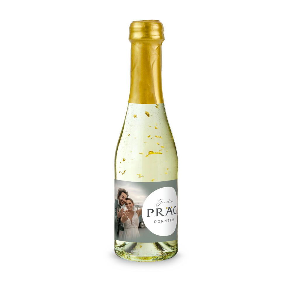 Piccolo Golden Flakes - Flasche klar - Kapselfarbe Gold, 0,2 l Werbeartikel