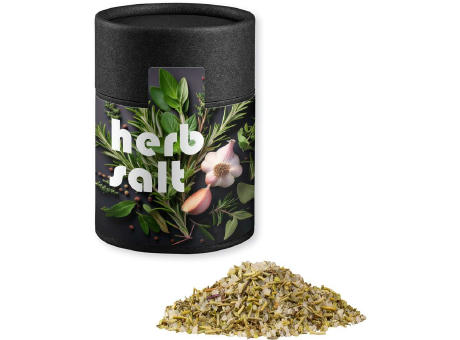 Product image Gewürzmischung Kräutersalz, ca. 80g, Kraftpapierdose Midi schwarz Werbeartikel