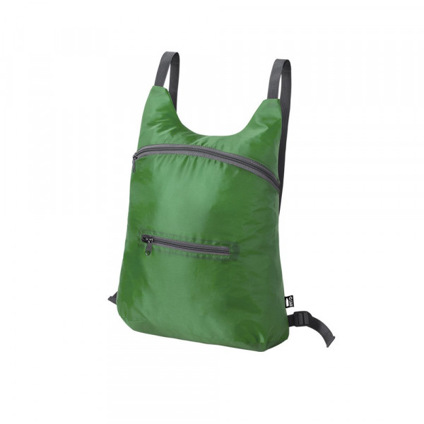 Rucksack bedrucken: faltbarer Rucksack Brocky aus rPET, Farbe: grün