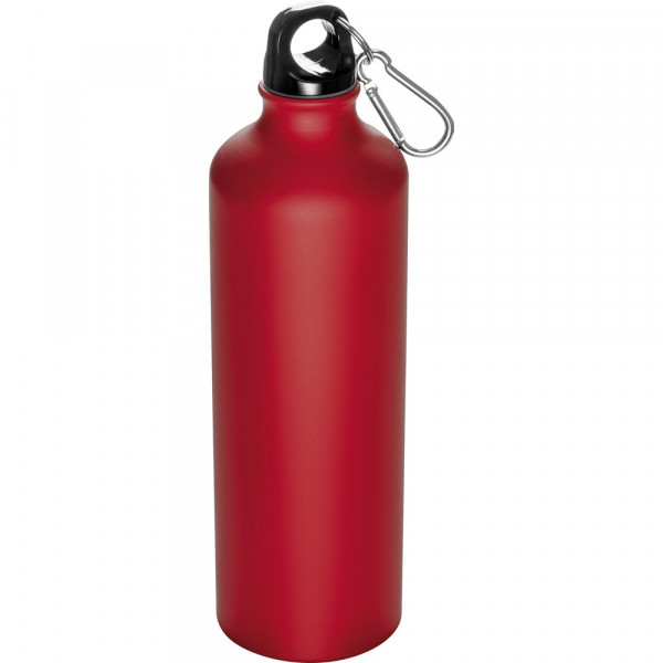 Trinkflasche bedrucken: Trinkflasche aus Metall mit Karabinerhaken, 800ml in Rot matt 
