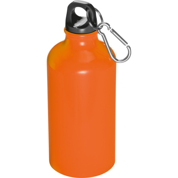 Trinkflasche bedrucken: Trinkflasche aus Metall mit Karabinerhaken, 500ml, Farbe: Orange 