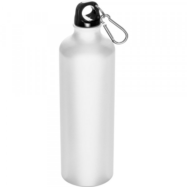 Trinkflasche bedrucken: Trinkflasche aus Metall mit Karabinerhaken, 800ml in Weiß matt 