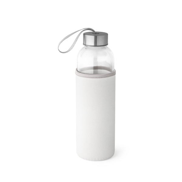 Glasflasche bedrucken |  RAISE. Glas und Edelstahl Sportflasche 520 ml | mit Neoprenhülle in weiß 