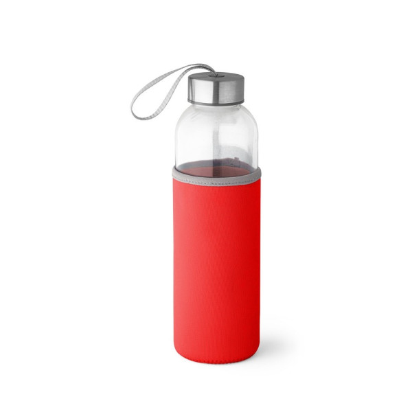 Glasflasche bedrucken |  RAISE. Glas und Edelstahl Sportflasche 520 ml | mit Neoprenhülle in rot 
