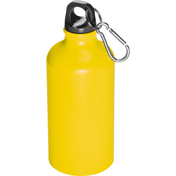 Trinkflasche bedrucken: Trinkflasche aus Metall mit Karabinerhaken, 500ml, Farbe: Gelb