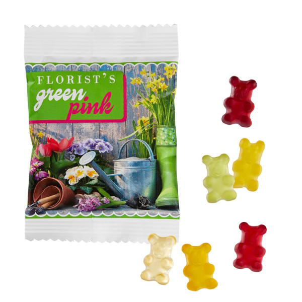 Werbeartikel Gummibärchen: Vegane Premium-Bären im kompostierbaren Tütchen (10g) 