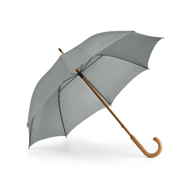 Werbeschirm:  BETSEY. Regenschirm aus 190T-Polyester mit Holzgriff in der Farbe Grau
