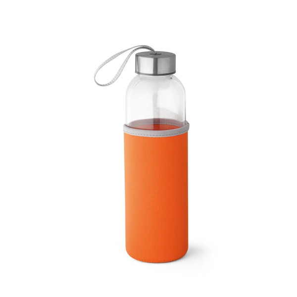Glasflasche bedrucken |  RAISE. Glas und Edelstahl Sportflasche 520 ml | mit Neoprenhülle in orange 