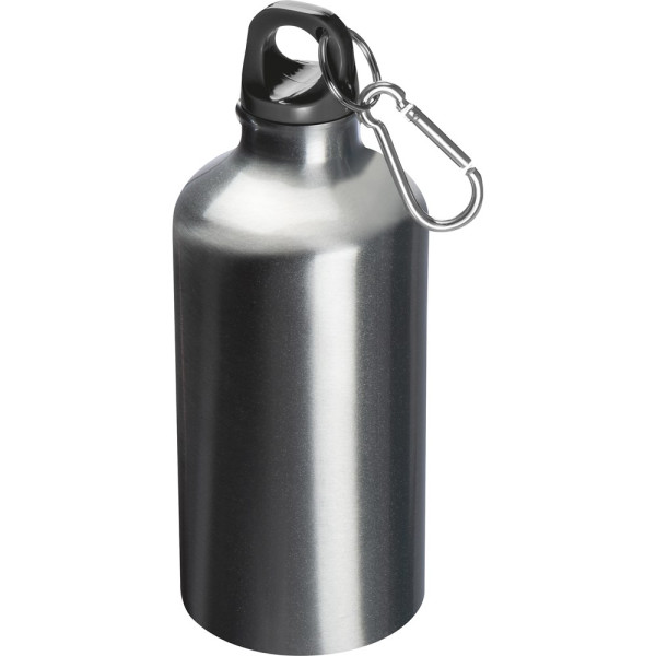 Trinkflasche bedrucken: Trinkflasche aus Metall mit Karabinerhaken, 500ml, Farbe: Silber